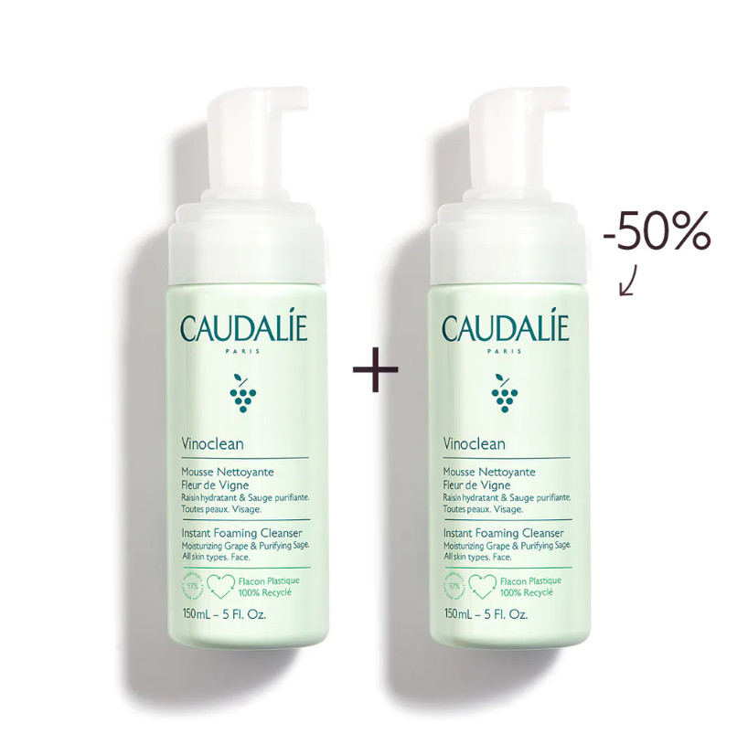 Tipo de piel : Todo tipo de pieles Necesita : Desmaquillado & Limpieza Ingredientes clave : Salvia, Camomila, Uvas Textura : Espuma Use : Día y noche ¿Qué es? Producto emblemático de la línea Vinoclean, la Espuma Limpiadora es una loción cristalina que se transforma en una espuma generosa y ligera para ofrecer a la piel confort y suavidad.